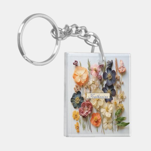 Gedroogde geperste bloemen sleutelhanger (Voorkant Links)
