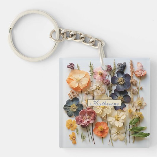 Gedroogde geperste bloemen sleutelhanger (Voorkant)