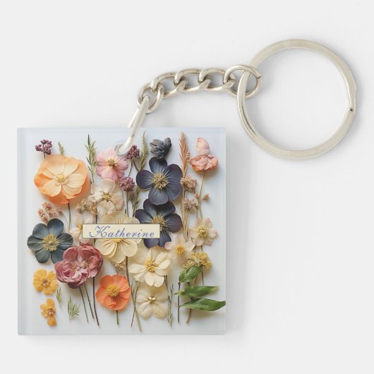 Gedroogde geperste bloemen sleutelhanger (Achterkant)