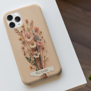 gedroogde geperste wilde bloemen aangepaste naam iPhone 16 hoesje
