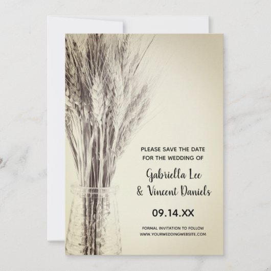 Gedroogde gerst in melkfles save the date (Voorkant)