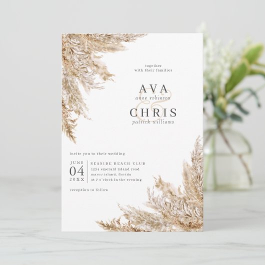 Gedroogde Grass Pampas Wedding Invitation Kaart (Staand voorkant)