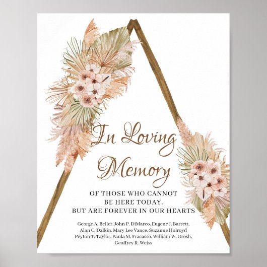 Gedroogde handpalm laat Pampas Grass in Loving Mem Poster (Voorkant)