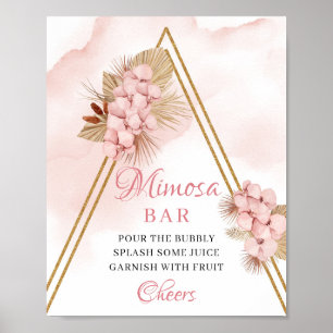 Gedroogde handpalmbladeren Blush Flowers Mimosa Ba Poster