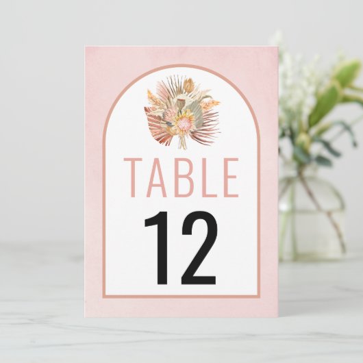 Gedroogde handpalmen en pampas-gras zacht roze bru (Staand voorkant)