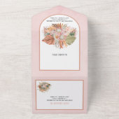 Gedroogde handpalmen en pampas-gras zacht roze bru all in one uitnodiging (Buitenkant)