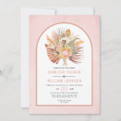 Gedroogde handpalmen en pampas-gras zacht roze bru kaart (Voorkant)