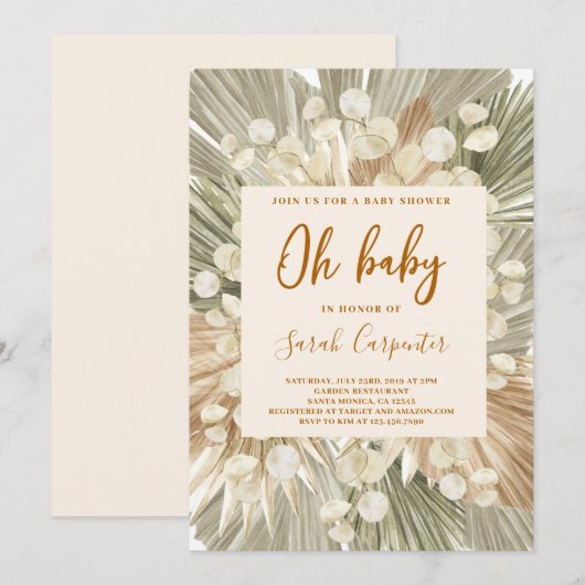 Gedroogde handpalmen lunaria Baby shower meisje ui Kaart (Voorkant / Achterkant)