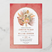 Gedroogde handpalmen, roze roos goudpalmen met pam folie uitnodiging (Voorkant)