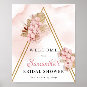 Gedroogde handpalmen verlaten Blush roze bloemen W Poster