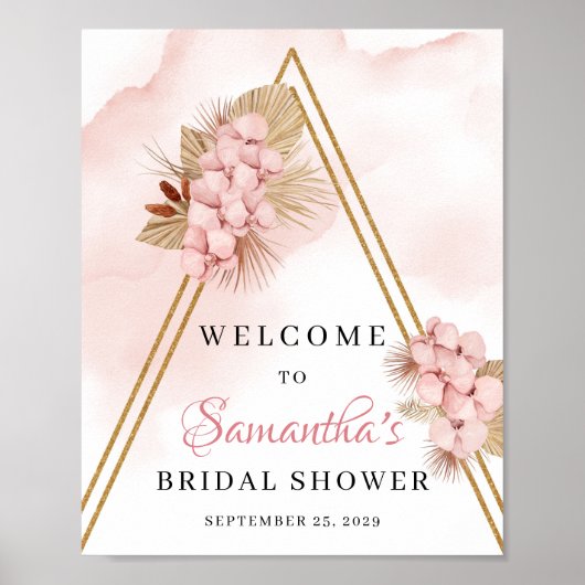 Gedroogde handpalmen verlaten Blush roze bloemen W Poster (Voorkant)