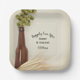Gedroogde hop en tarwe Hoppily Ever Wedding Papieren Bordje