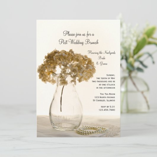 Gedroogde hydrangea Post Wedding Brunch Uitnodigin Kaart (Staand voorkant)