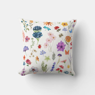 Gedroogde kleurrijke kleine bloemen aquarel kussen