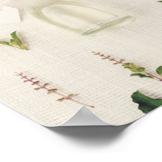 Gedroogde kruiden glazen fles jute textuur achterg poster (Hoek)