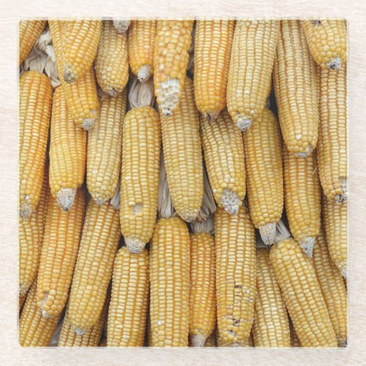Gedroogde maïsstapel: getextureerd glazen onderzetter (Voorkant)