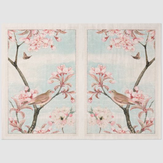 Gedroogde ontkoppeling van Cherry Blossom Bird Bee Tissuepapier (Voorkant)