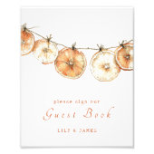 Gedroogde Oranje Garland bruiloft gastenboek teken Foto Afdruk (Voorkant)