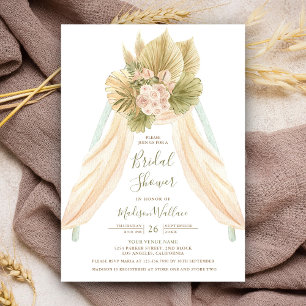 Gedroogde Palm Bloemige Boho Driehoekige Boog Brui Kaart