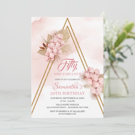 Gedroogde Palm Blush Orchid Gold 50 en Fabulos Kaart (Staand voorkant)