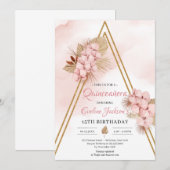 Gedroogde Palm Blush Orchid Gold Arch Quinceañera Kaart (Voorkant / Achterkant)