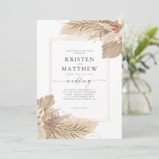 Gedroogde Palm Boho Wedding Kaart (Staand voorkant)