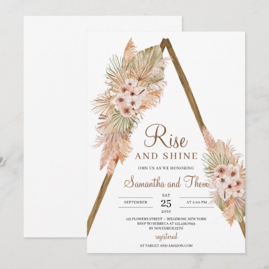 Gedroogde Palm Houten Boog Pampas Grass Rise and S Kaart (Voorkant / Achterkant)