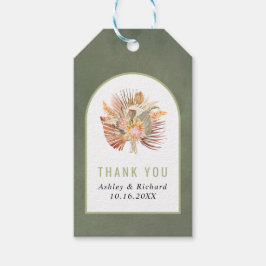 Gedroogde palm, pampas gras groen bedankt bruiloft cadeaulabel