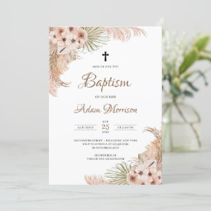 Gedroogde Palm Pampas Grass Blush Orchidee Doop Kaart