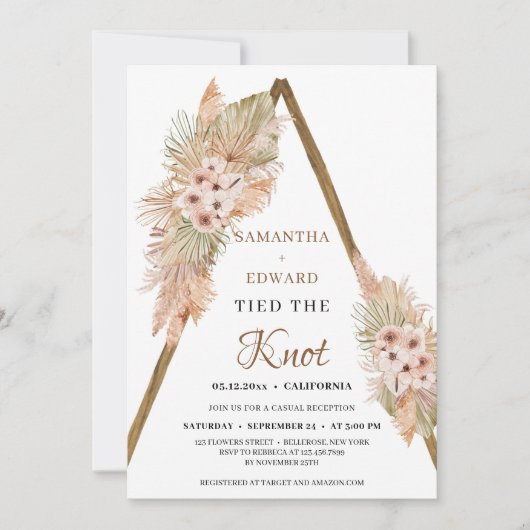 Gedroogde palm Pampas Grass Dusty Orchid Elopement Kaart (Voorkant)