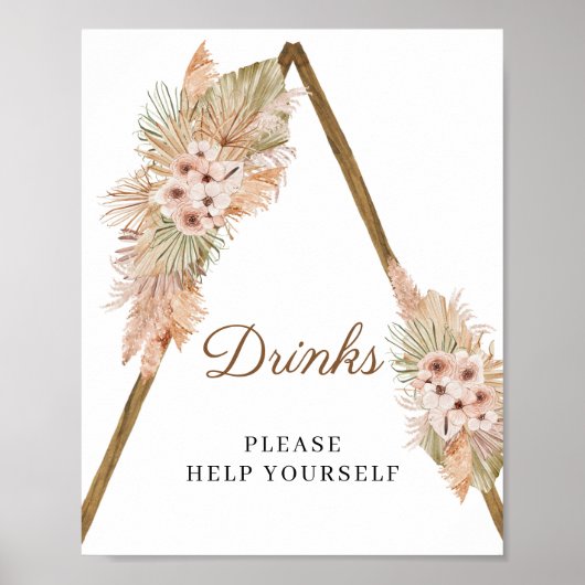 Gedroogde Palm Pampas Grass Dusty Pink Orchid Sign Poster (Voorkant)