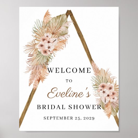 Gedroogde Palm Pampas Grass Dusty Pink Orchid Sign Poster (Voorkant)