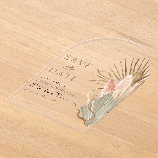 Gedroogde Palm Pampas Taupe Wedding Save the Date Acryl Uitnodigingen (Laagn)