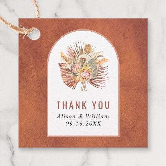 Gedroogde palm, pampasgras terracotta Dank bruilof Bedankjes Labels (Voorkant)