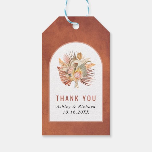 Gedroogde palm, pampasgras terracotta Dank bruilof Cadeaulabel (Achterkant)