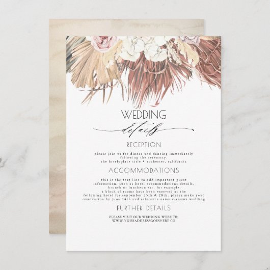 Gedroogde Palm Tropisch gebladerte bruiloft inform Informatiekaartje (Voorkant / Achterkant)