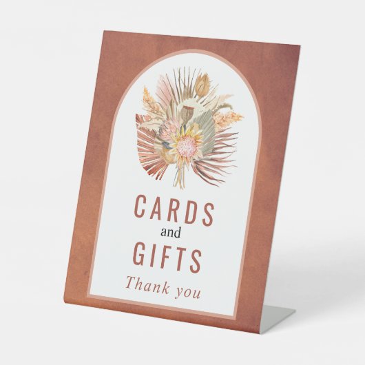 Gedroogde palm, trouwerij met pampagnedracotta reclamebord met voetstuk (Voorkant)