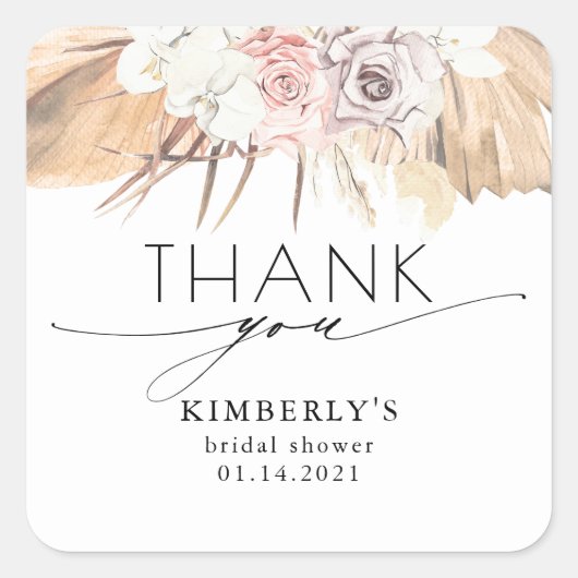 Gedroogde Palmblad en Witte Orchidee Tropisch Vierkante Sticker (Voorkant)