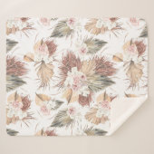 Gedroogde Palmbladeren en Exotische Tropische Bloe Sherpa Deken (Voorkant (horizontaal))