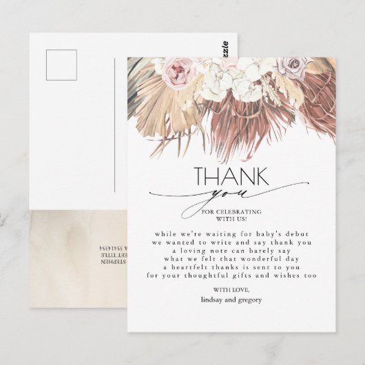 Gedroogde palmbladeren loof Baby shower dank u Briefkaart (Voorkant / Achterkant)
