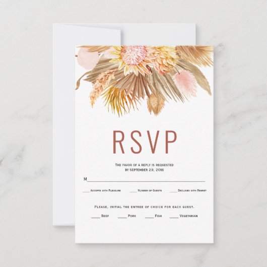 gedroogde palmbladeren pampas gracotta bruiloft RSVP kaartje (Voorkant)