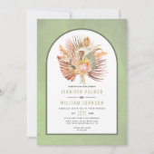 Gedroogde palmbladeren, pampas gras groene bruilof kaart (Voorkant)