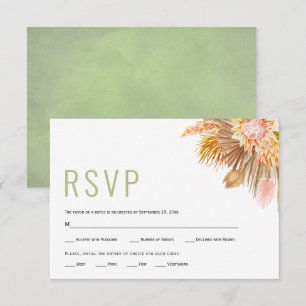 Gedroogde palmbladeren, pampas gras groene bruilof RSVP kaartje