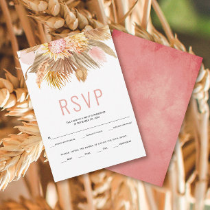 Gedroogde palmbladeren pampas gras roze bruiloft RSVP kaartje