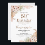 Gedroogde palmbladeren Pampas Grass 50th Birthday Kaart<br><div class="desc">Gedroogde palmbladeren Pampas Grass 50th Birthday Invitations, Opmerkelijk trendy woestijntropisch ontwerp met waterverf handgeschilderde gedroogde palmbladeren gemengd pampasgras reeds gemengd tropische rozen en blozend rozenorchidee en stoffige roze rozen en woestijnstof roos gecombineerd modern kalligrafie script lettertype - verbluffende visie voor uw evenement briefpapier. Woestijnbloemenuitnodiging, Gerookte stoffige roze rozenorchidee gemengd gedroogde...</div>