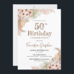 Gedroogde palmbladeren Pampas Grass 50th Birthday Kaart<br><div class="desc">Gedroogde palmbladeren Pampas Grass 50th Birthday Invitations, Opmerkelijk trendy woestijntropisch ontwerp met waterverf handgeschilderde gedroogde palmbladeren gemengd pampasgras reeds gemengd tropische rozen en blozend rozenorchidee en stoffige roze rozen en woestijnstof roos gecombineerd modern kalligrafie script lettertype - verbluffende visie voor uw evenement briefpapier. Woestijnbloemenuitnodiging, Gerookte stoffige roze rozenorchidee gemengd gedroogde...</div>