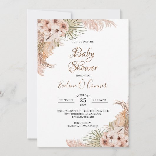 Gedroogde palmbladeren Pampas Grass Boho Baby show Kaart (Voorkant)