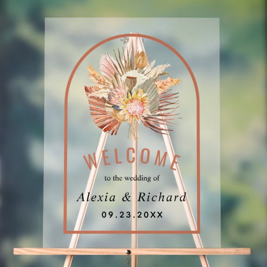 Gedroogde palmbladeren terracotta bevroren bruilof acryl bord (Neutraal)