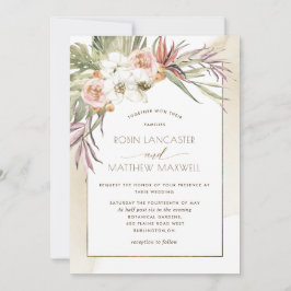 Gedroogde palmbladeren, Tropische bloemencrème bru Kaart