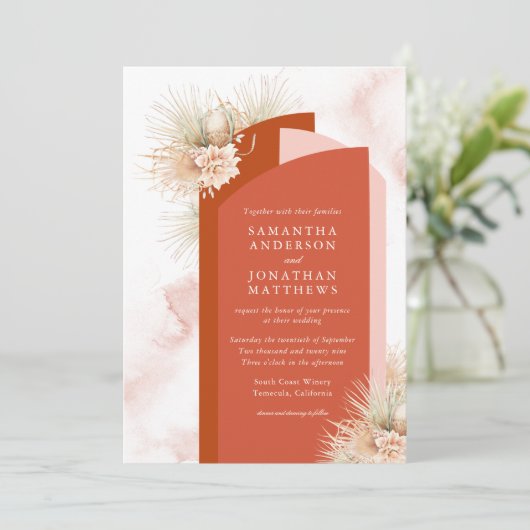 Gedroogde Palmen Blush en Roest Bruiloft Uitnodigi Kaart (Staand voorkant)